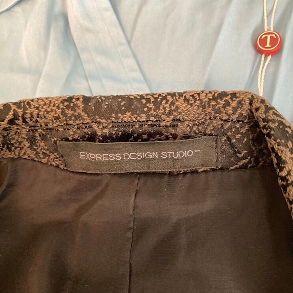 Express Studio Design Jacket Blazer Womens Sz 6 Brown Black Snake Print Cotton - Picture 6 of 11